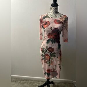 Sheer Floral Dress with 3/4 Sleeves